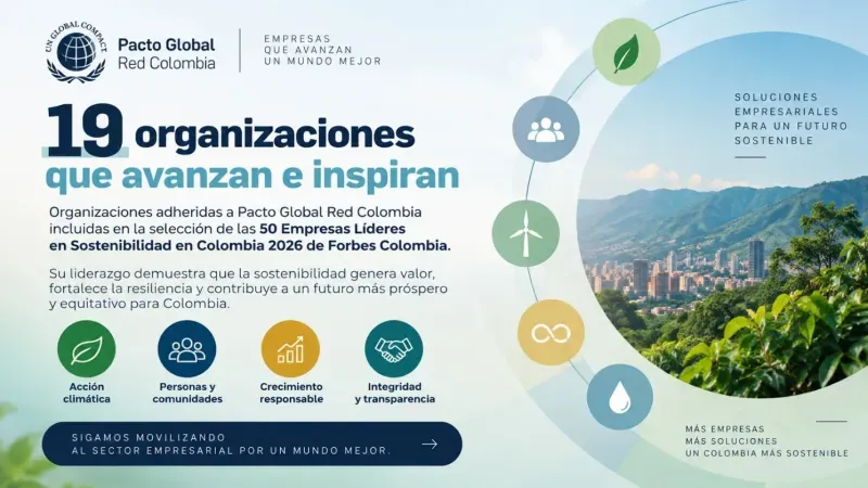 19 ORGANIZACIONES ADHERIDAS A PACTO GLOBAL RED COLOMBIA HACEN PARTE DE LA SELECCIÓN DE LAS 50 EMPRESAS LÍDERES EN SOSTENIBILIDAD EN COLOMBIA 2026 DE FORBES COLOMBIA